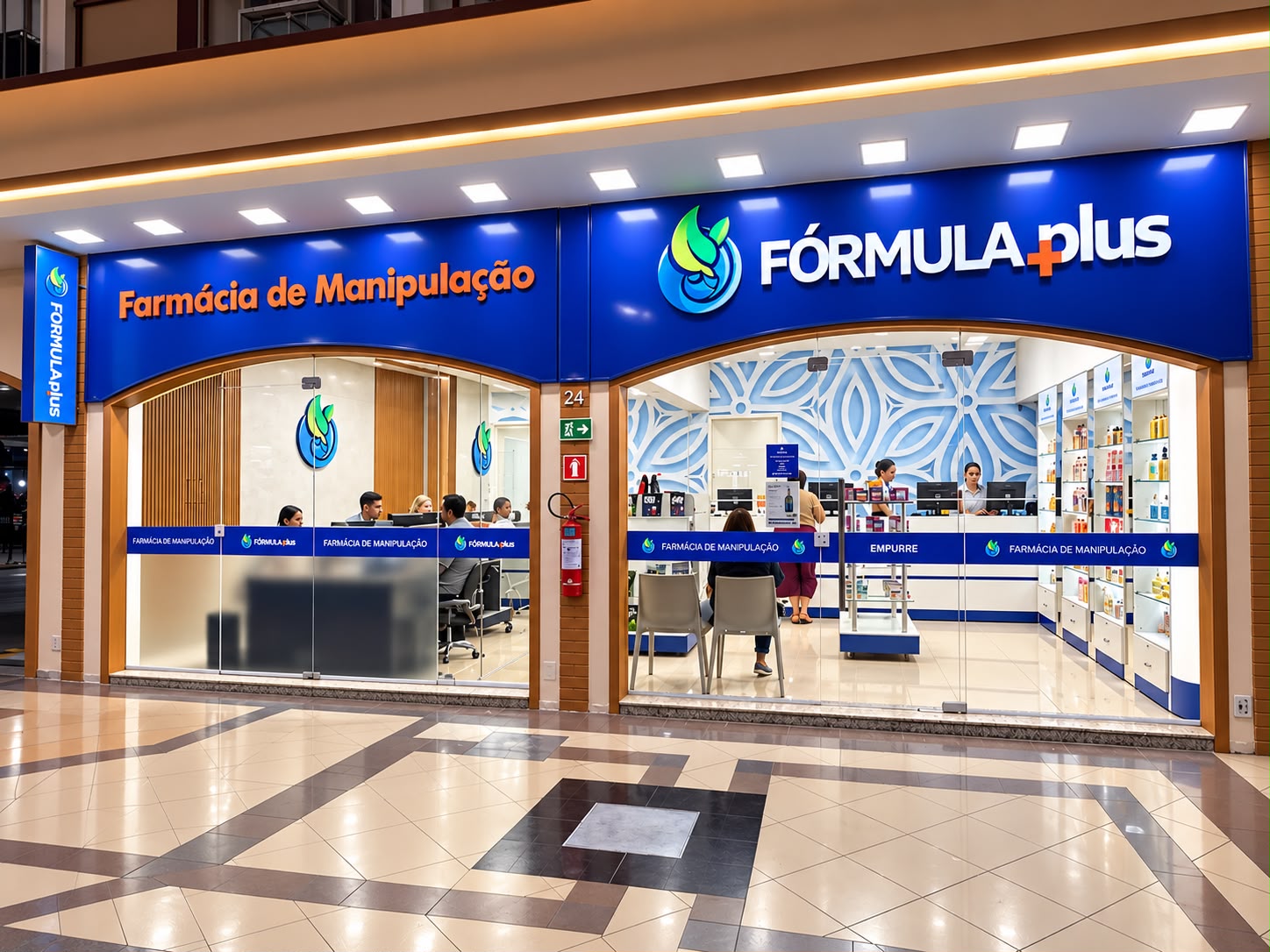 Fachada da Fórmula Plus no shopping — Farmácia de Manipulação